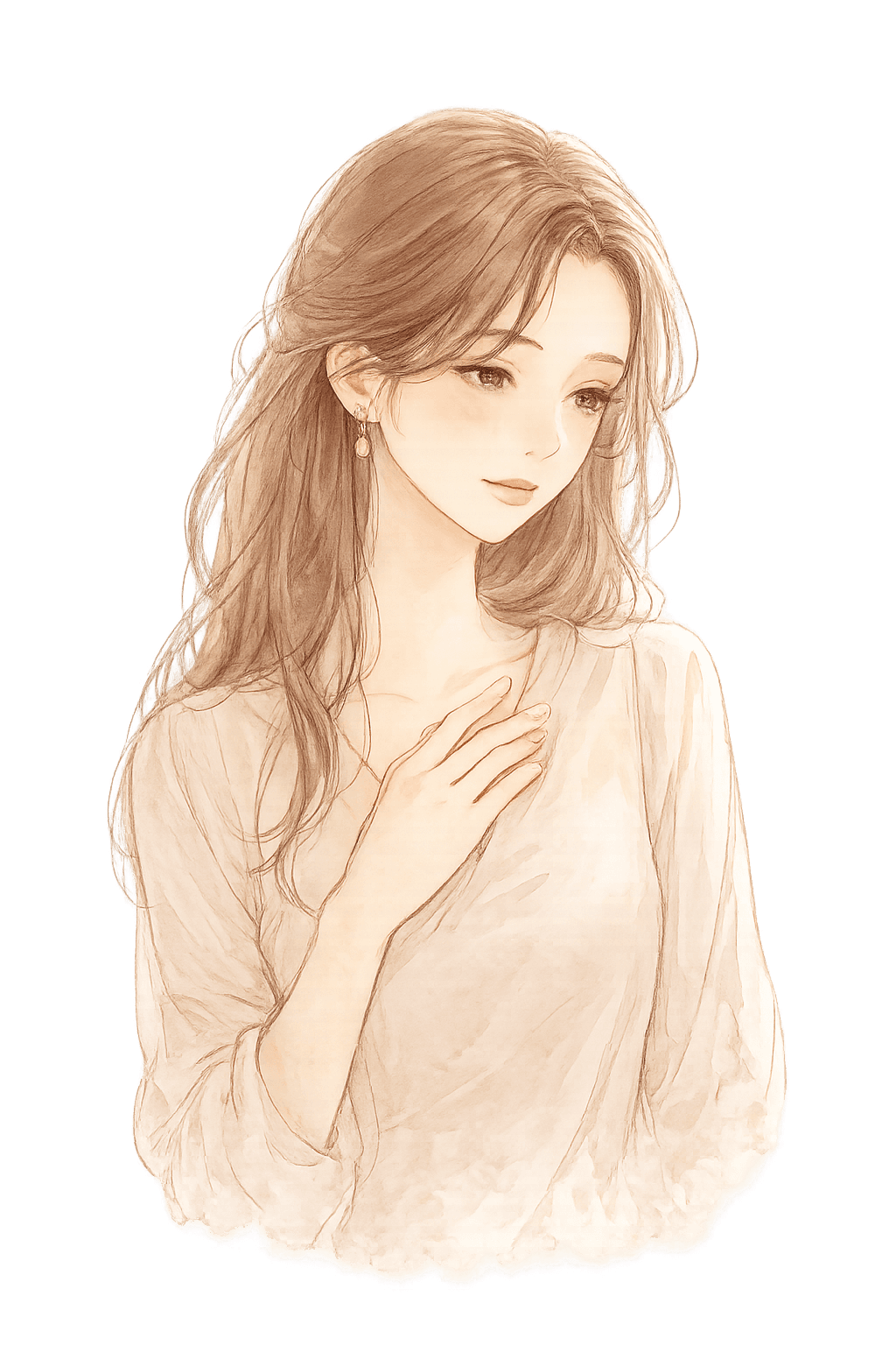 自分の価値について考える女性を描いた淡いイラスト