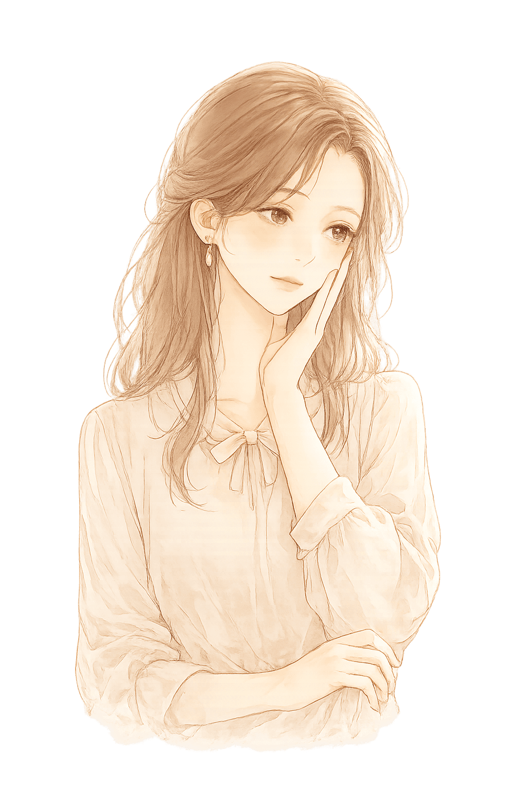 お金の使い方に心が揺れる女性を描いた淡いイラスト
