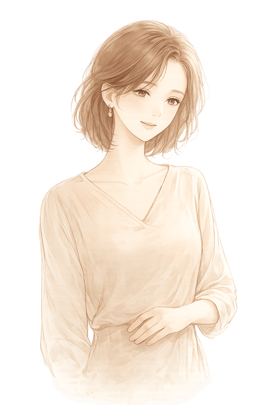 豊かさの循環について考える女性を描いた淡いイラスト