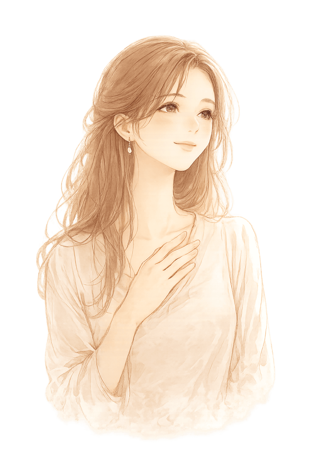 豊かさを前向きに受け取る女性を描いた淡いイラスト
